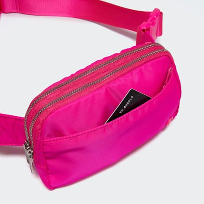 Pander Nylon Fanny Pack Belt Bag for Women with 5 Zipper Pockets - color: Sonic Pink