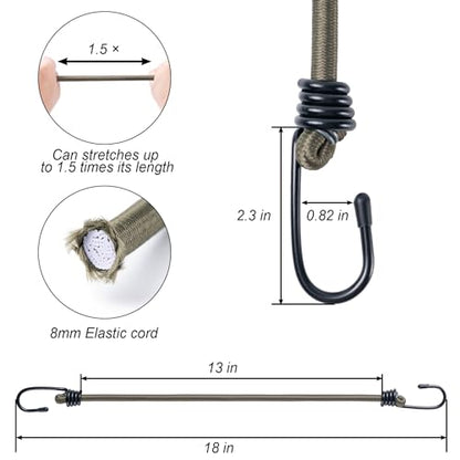 6Pcs 18inch Olive Green Bungee Cords with Hooks, Heavy Duty Elastic Bungee - size: 18inch, style: Olive Green