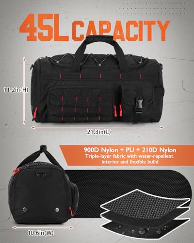 Gonex 45L 3-in-1 Duffel Bag for Gym & Travel - color: Black with Red Accents, size: 45L