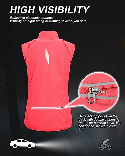 33,000ft Women's Zip Up Lightweight Athletic Workout Yoga Cycling Track Running Jacket Waterproof Windproof Reflective - color: Bright Rose, size: X-Large
