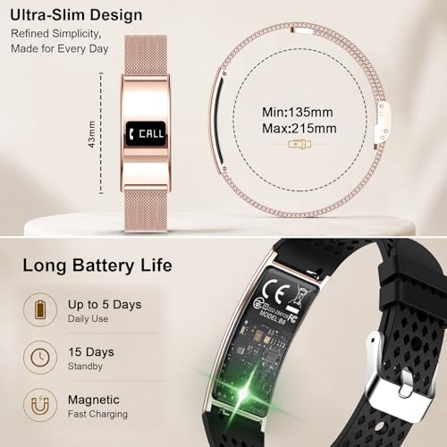 Efolen Smart Bracelet for Women Men, Activity Fitness Tracker, Smart Wristband with Heart Rate/Blood Oxygen/Sleep Monitor/Pedometer, IPX8 Waterproof Slim Smart Watch for Android iPhone, 2 Bands, Gold - color: Gold