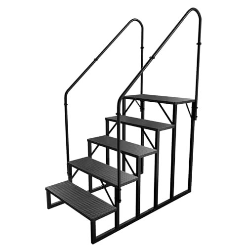 RV Stairs 5 Step Ladder, RV Steps Anti-Slip, Hot Tub Steps with Handrail, 660 lbs RV Ladder for 5th Wheel RV, Mobile Home Stairs（2 Handrails - size: 5 Step-2