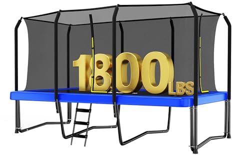 Zupapa Rectangular Trampoline 10x17FT 9x15FT 8x14FT, 1800LBS Weight Capacity Outdoor Large Gymnastics Trampoline, Heavy‑Duty Square Tumbling Trampoline for Family Backyard Exercise - color: Blue, size: 8x14FT