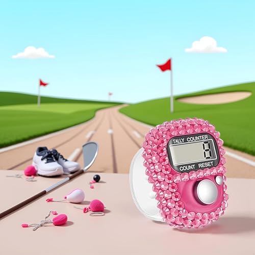 Pink Electronic Finger Tally Counter Clicker Counter,Convenient Portable Digital Display Tally Counter,Resettable Mini Lap Counter for Golf Goods Counting Accessories,Track and Field Lap Counters