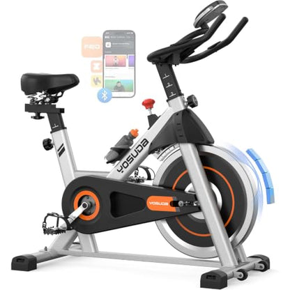 YOSUDA Exercise Bike, Magnetic Friction Stationary Bike with App Training - color: Orange Black