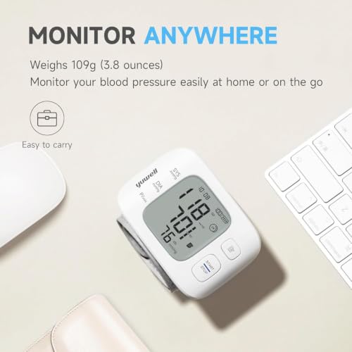 yuwell Wrist Blood Pressure Monitor | Clinical Accuracy, BP Machine for Home Use | Ultra Light Weight, Smart Inflation Blood Pressure Cuff, Large Display, 74 Readings, Rechargeable - style: YE8800CR