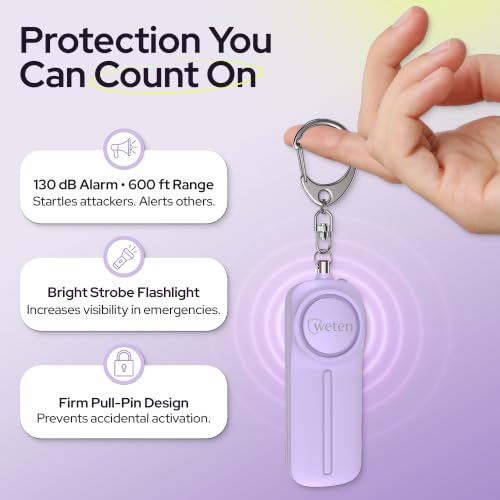 Personal Safety Alarm Keychain for Women, 130dB Panic Pin Siren, Purple - color: E - Purple