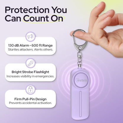 Personal Safety Alarm Keychain for Women, 130dB Panic Pin Siren, Purple - color: E - Purple