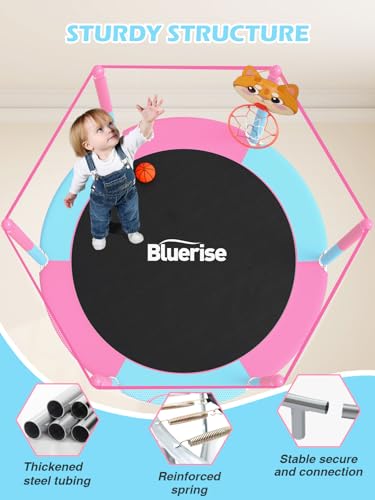 BLUERISE 60" Indoor&Outdoor with Enclosure 5FT Trampoline for Kids Gifts - color: Pink - Classic
