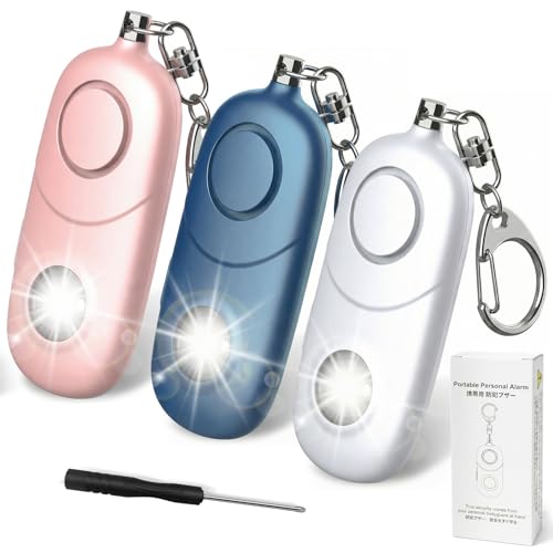 Personal Alarm for Women Keychain Alarm: Qoosea 135dB Emergency Keychain Siren with Strobe Light Loud Siren for Women Kids Students Seniors Emergency Self-Defense for Night Sports - color: Dusty Pink + White+ Blue