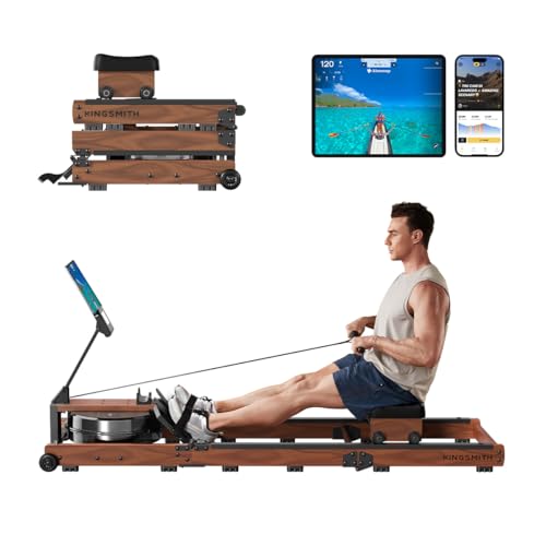 KINGSMITH Rowing Machines for Home Foldable, Compact Row Machine, 400LB & 350LB Weight Capacity, Folding Rower Machine with Adjustable Resistance, Data Monitor, App Supported - color: Walnut