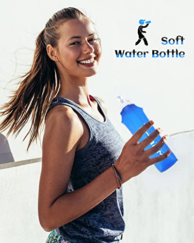 WRELS TPU Soft Flask Lightweight Portable Reusable Water Bottle,BPA Free Collapsible Flask for Hydration Pack in Running Hiking Cycling and Marathon - color: 250ml/8.45oz-2 Pack-Dark Blue