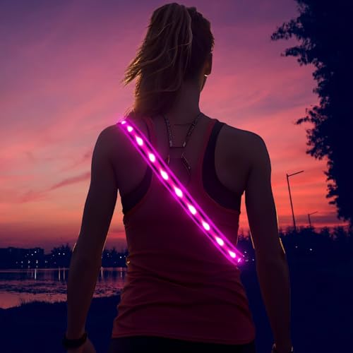 Illumifun LED Running Belt - USB Rechargeable Light Up Sash, High-Visibility Elastic Waistband Light for Running Cycling Hiking Camping Nighttime Activities - color: Candy Pink