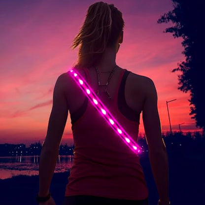 Illumifun LED Running Belt - USB Rechargeable Light Up Sash, High-Visibility Elastic Waistband Light for Running Cycling Hiking Camping Nighttime Activities - color: Candy Pink