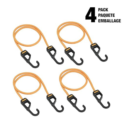 DEWALT 36" Premium Round Bungee Cords, Interlocking Quick-Pull Notch, 4-PK - size: 36"
