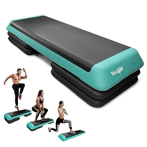 Yes4All Adjustable Workout Aerobic Exercise Step Platform Health Club Size with 4 Adjustable Risers Included and Extra Risers Options - color: A. Green/Black