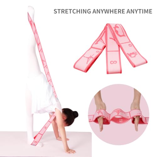 Adjustable Stretch Strap for Kids, 8-Loop Elastic Resistance Band for Children Gymnastics, Ballet Dance, Yoga, Stuff，Pilates & Flexibility Training, Home Exercise Equipment for Girls - color: Pink