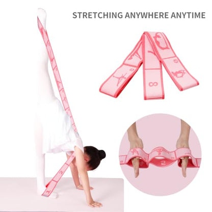 Adjustable Stretch Strap for Kids, 8-Loop Elastic Resistance Band for Children Gymnastics, Ballet Dance, Yoga, Stuff，Pilates & Flexibility Training, Home Exercise Equipment for Girls - color: Pink