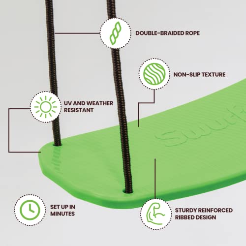 Swurfer Kick Stand Up Surfing Tree Swing Outdoor Swings for Kids Up to 200 Lbs - Hang from Up to 10 Feet High - Includes 24" SwingBoard, UV Resistant Rope, & Handles - color: Green