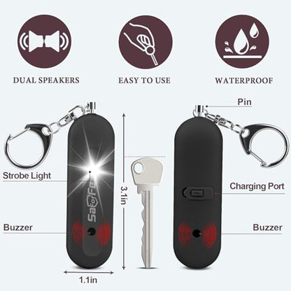 Personal Safety Alarm - Waterproof Rechargeable Security Alarm - 140dB Extra Loud Siren & Strobe Light - Self Defense Keychain - Gift for Women, Teenagers, College Girls, Seniors(Aqua+Black) - color: Black+Aqua