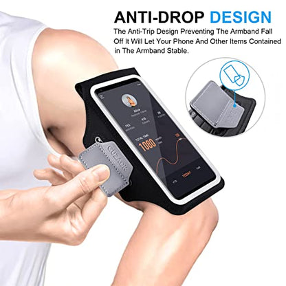 GUZACK Running Armband for iPhone 17 16 15 14 13 Pro Max, Galaxy S25 S24 S23 S22, with Card Slot & Key Pockets, Running Phone Holder, Fit Up to 6.9 Inches Phone - Size L (Bigger Arm 14-17 in) - color: Green Zipper (Up to 6.9"), size: L