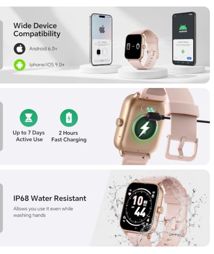 Smart Watch for Women, Bluetooth Calling, Alexa built-in, iOS Android - color: Light Pink