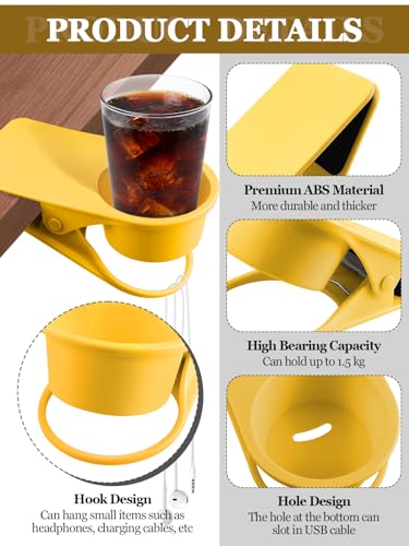 2PCS Clip on Cup Holder for Chair, Kalolary Desk Drink Holder Clamp, Yellow - color: 2PCS Yellow