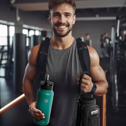 NATURE PIONEOR 32 oz Insulated Water Bottle with Carrier Bag & 3 Lids - color: Pine Green, size: 32 Ounces