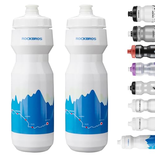 ROCKBROS Bike Water Bottle 20oz-25oz Squeeze Cycling Water Bottle BPA Free - color: 25oz Blue White, style: 2 Pack