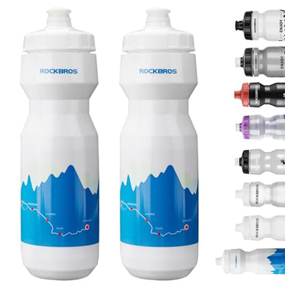 ROCKBROS Bike Water Bottle 20oz-25oz Squeeze Cycling Water Bottle BPA Free - color: 25oz Blue White, style: 2 Pack