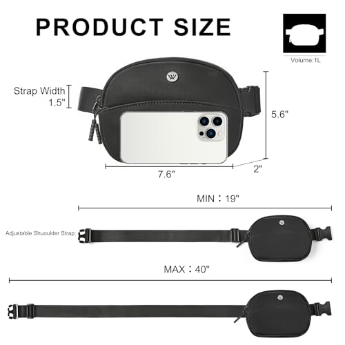 WESTBRONCO Fanny Packs for Women Men, Small Belt Bag Nylon, Lightweight Fashion Waist Packs, Mini Crossbody Bags with Adjustable Strap for Workout Running Traveling(Black) - color: Black-302