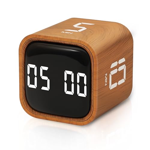 VEWINGL Productivity Cube Timer, Wood Grain Finish, 5/10/30/60 Min Presets - color: Wood Grain Finish