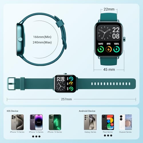 Smart Watch for Women Android iPhone, Alexa Built-in, 1.8" Smartwatch with Heart Rate/SpO2/Sleep Monitor, IP68 Waterproof Activity Fitness Tracker with Bluetooth Call, 100+ Sport Mode, DarkGreen - color: DarkGreen