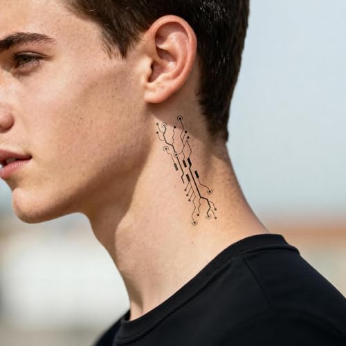 Semi Permanent Tattoo, Cyber Circuit Computer Microchip Design, Large - color: circuit