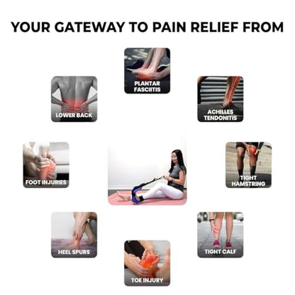 Foot and Calf Stretcher - Stretching Strap for Plantar Fasciitis, Achilles Tendonitis, Heel Spurs, Foot Drop, & Hamstring, Versatile Stretch Strap Used as Leg stretcher, Hamstring Stretcher and Foot Stretcher - color: Blue