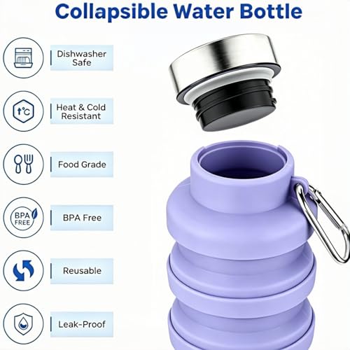 YCT Collapsible Water Bottle 17oz（500ml），Travel Portable Sport Water Bottle，Reusable Silicone Foldable Water Bottles for Gym Camping Hiking (Teal) - color: Teal