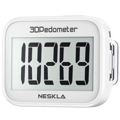NESKLA 3D Pedometer, Simple Step Counter with Large LCD Display for Walking - color: White