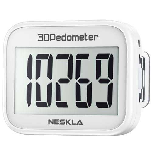 NESKLA 3D Pedometer, Simple Step Counter with Large LCD Display for Walking - color: White