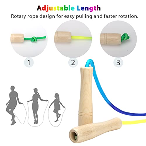 Jump Rope for Kids, Children Adjustable Cotton Skipping Rope with Wooden Handle for Boys Girls Fitness Outdoor Activity - color: Rainbow x4