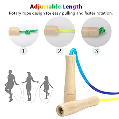 Jump Rope for Kids, Children Adjustable Cotton Skipping Rope with Wooden Handle for Boys Girls Fitness Outdoor Activity - color: Rainbow x4