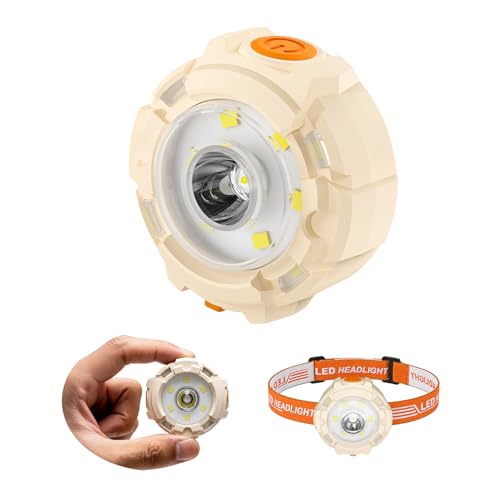 GUYUCOM Led Night Lights Mini Flashlight Headlamp Rechargeable Clip on Light Type C EDC Fishing Camping Survival Hiking Gear Bike Walker Running Essentials Accessories for Women and Men, 6 Modes - size: Round
