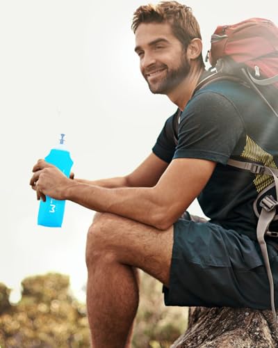 WRELS TPU Soft Flask Lightweight Portable Reusable Water Bottle,BPA Free Collapsible Flask for Hydration Pack in Running Hiking Cycling and Marathon - color: 500ml/16.9oz-2 Pack-Light Blue