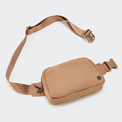 Pander Nylon Fanny Pack Belt Bag for Women with 5 Zipper Pockets - color: Caramel Burnt