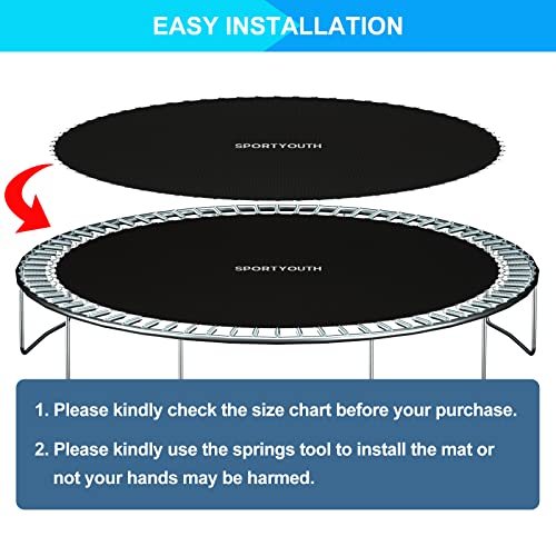 SPORTYOUTH Trampoline Replacement Mat Fits 12ft/14ft/15ft Round Trampoline - size: 12ft | 72Rings | Fits 5.5" Springs