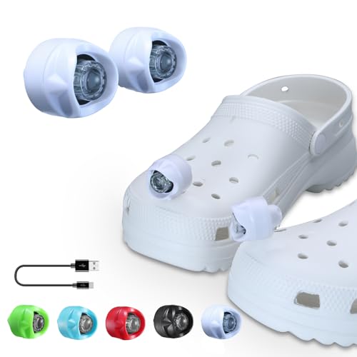 RAHAN Rechargeable Clip on Clog Headlights,2pcs Wearable Flashlights Charm Accessories ﻿for Shoes for Kids Adults,3 Light Modes,Waterproof Lights for Dog Walking, Camping,Jogging,Hiking - color: White