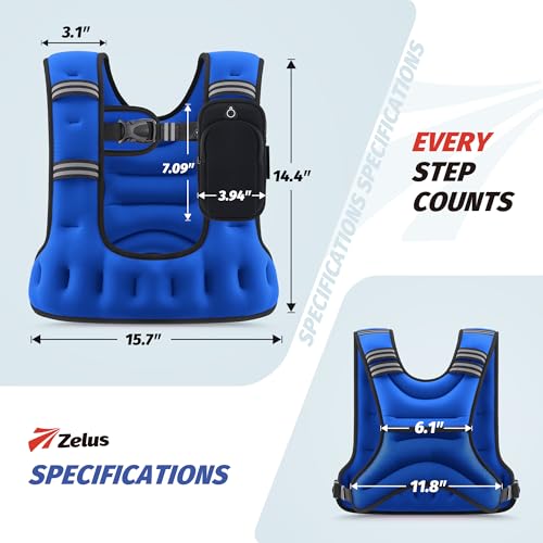 ZELUS Weighted Vest for Women & Men, U-Shaped Running Vest with Arm Pocket - color: Blue, size: 8LB