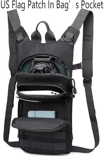 Insulated Water Hydration Pack Bag with 3L TPU Bladder Tactical Molle Hydration Backpack for Hiking Cycling Running - color: Black + Gray