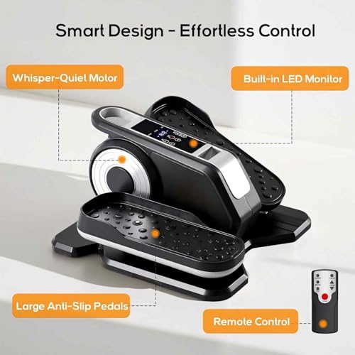NEWBULIG Electric Seated Pedal Exerciser, Under Desk Elliptical Machine for Seniors, Quiet Portable Ellipse Leg Exerciser As Seen On TV with Remote Control, 12 Adjustable Speeds - color: Silver