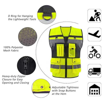 Safety Vest High Visibility Reflective Construction Vest for Men - color: Yellow, size: Medium