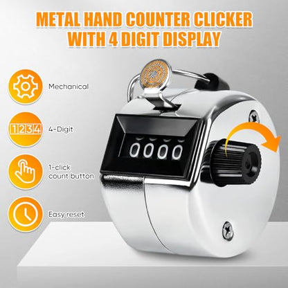 Metal Handheld Tally Counter, Clicker Counter with 4 Digit Display
